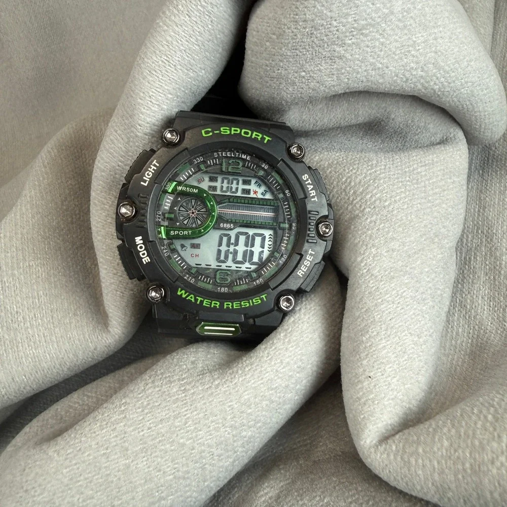 Steeltime C-Sport Digital Watch Mens OS Black Green 6865 Water Resist Tactical